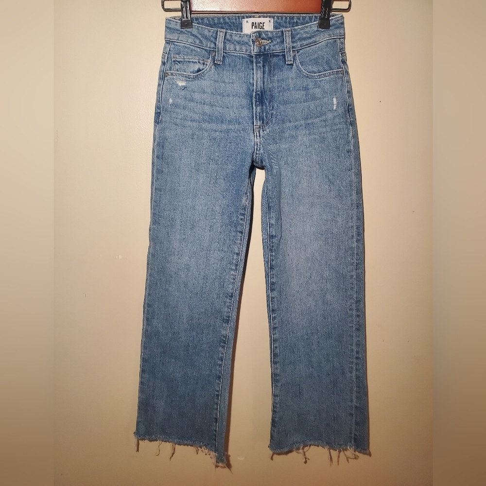 Paige Leenah Ankle Jeans Wide Leg Raw Hem Size 23